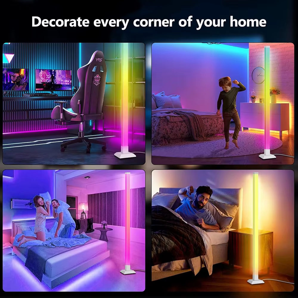 RGB Floor Lamp LED Corner Lamp Smart Modern Floor Lamp with Music Sync Remote Control Standing Lamp for Bedroom Living Room