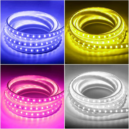 RGB 220V LED Strip Light Waterproof 15M 30M 50M Flexible Led Ribbon 5050 Led Tape Outdoor Led Strip 220 V IP68 1500W EU Plug