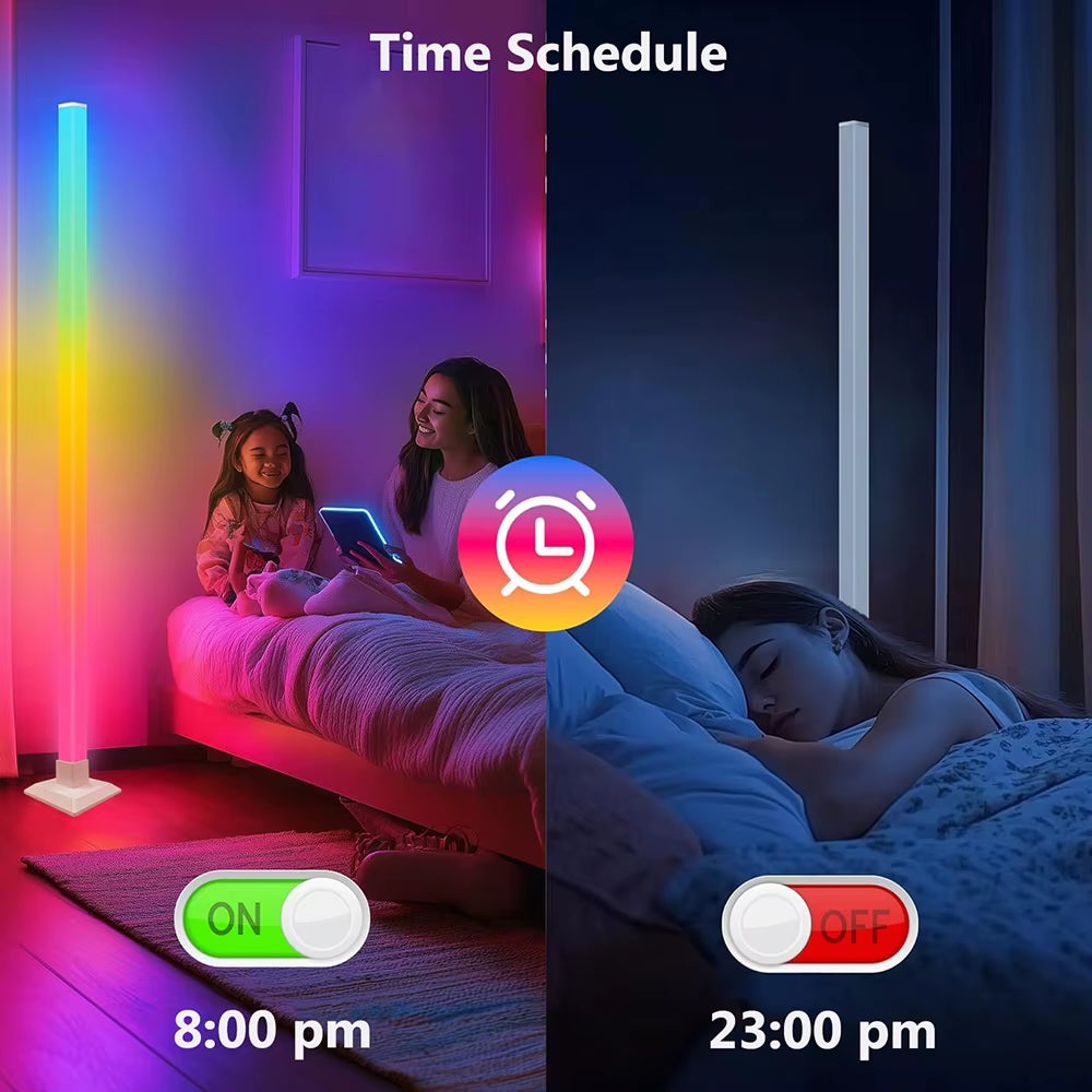 RGB Floor Lamp LED Corner Lamp Smart Modern Floor Lamp with Music Sync Remote Control Standing Lamp for Bedroom Living Room