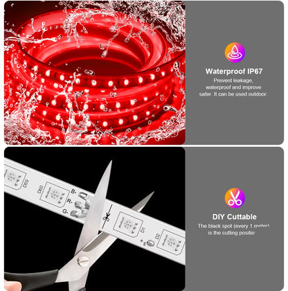 RGB 220V LED Strip Light Waterproof 15M 30M 50M Flexible Led Ribbon 5050 Led Tape Outdoor Led Strip 220 V IP68 1500W EU Plug