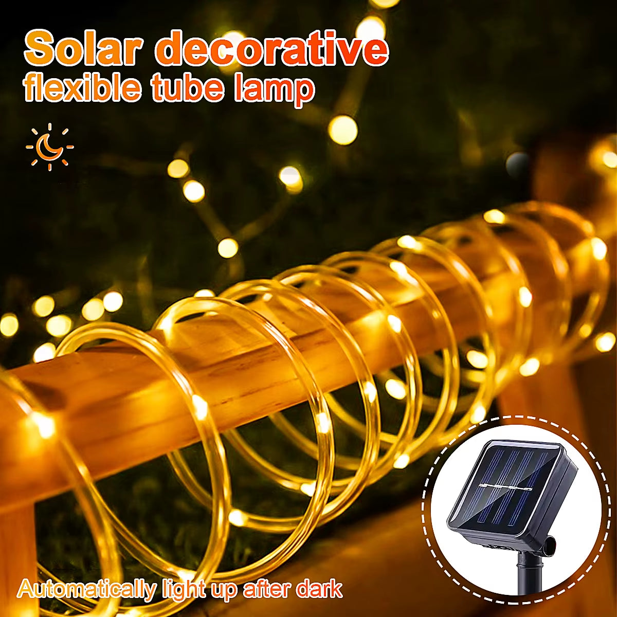 Solar 200 LED Rope Light Waterproof Outdoor Solar Powered Fairy Lights 8 Mode Christmas for Garden Yard Holiday Tree Decor Light