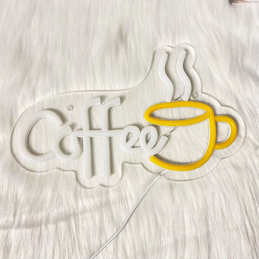 Coffee Neon Sign, Coffee Cup Led Sign Usb Power Supply Light, Suitable for Coffee Shop Business Decor, Coffee Lovers Gifts.