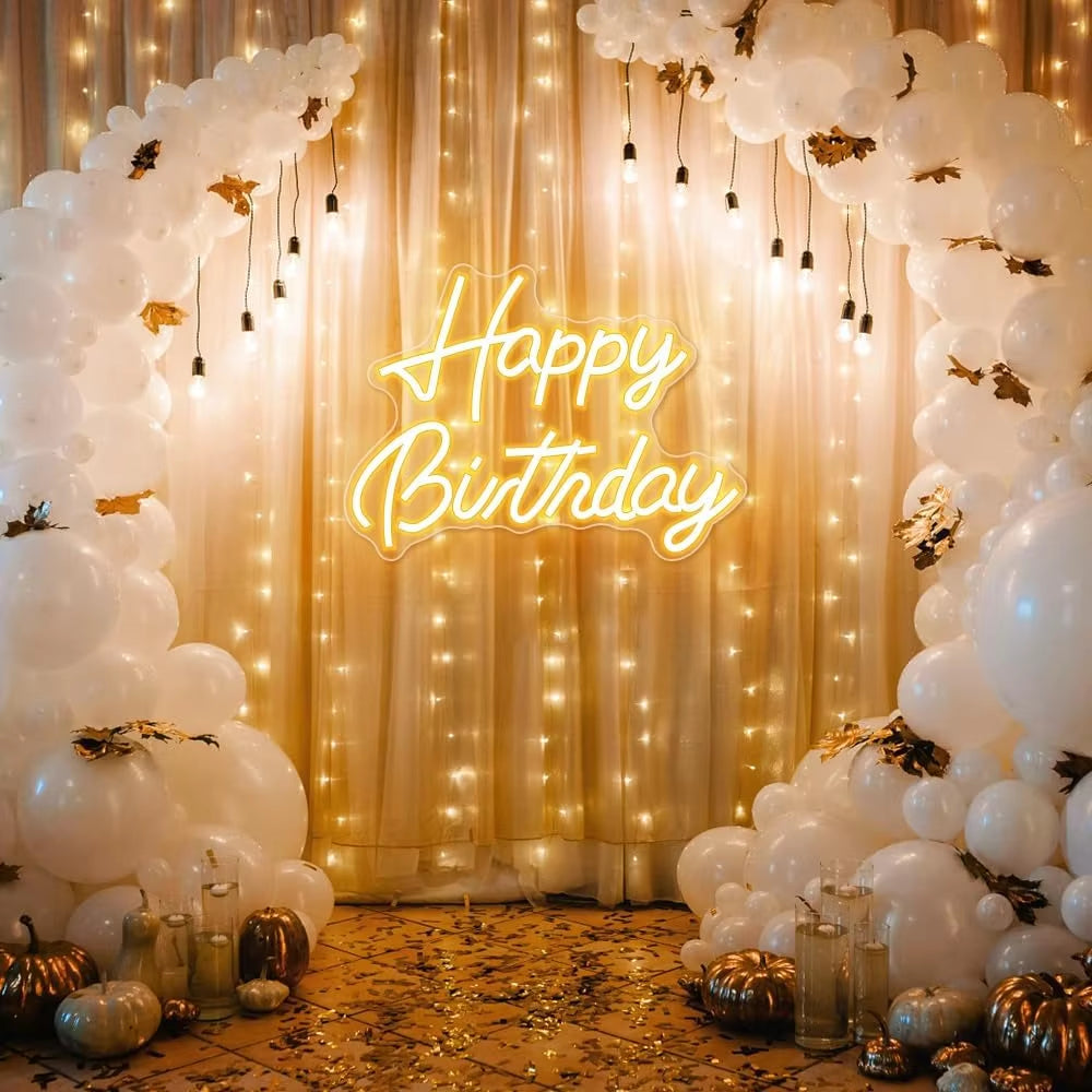 LED Neon Happy Birthday Neon Sign Wall Art Bedroom Living Room Party Backdrop Decor Lamp Light up Sign USB Powered