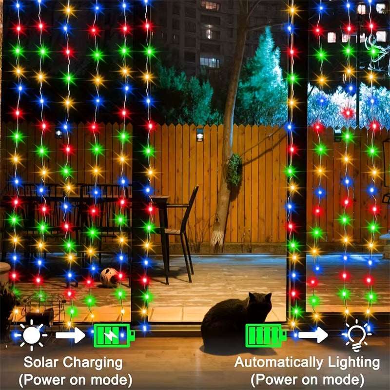 Solar LED Curtain Light Outdoor Garland Solar Fairy String Light Copper Wire Lamps for Garden Yard Wedding Party Holiday Decor