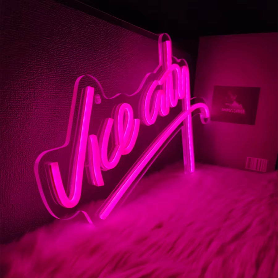 Vice City Neon Sign, Led Pink Letter Light, Used for Bedroom, Game Room, Club, Bar, Man Cave Art Decor, Usb Powered Light.
