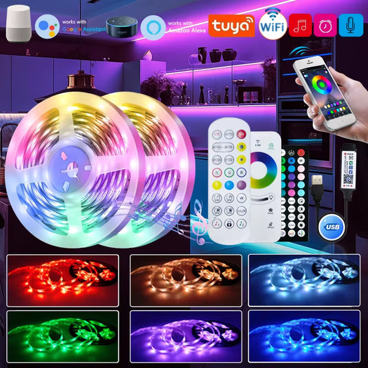 Tuya Smart WiFi LED Strip Lights - 5050 RGB USB Lamp for TV and PC Backlighting, Compatible with Alexa and Google Assistant