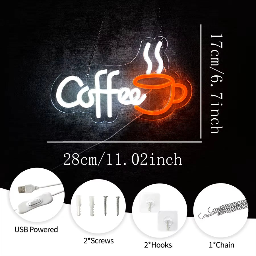 Coffee Neon Sign, Coffee Cup Led Sign Usb Power Supply Light, Suitable for Coffee Shop Business Decor, Coffee Lovers Gifts.