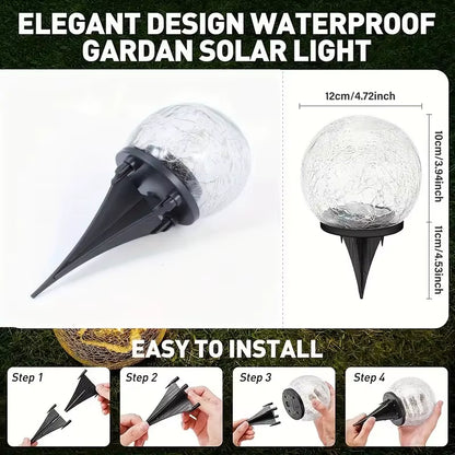 1-4 Packs Solar LED Light Cracked Glass Ball for Garden Outdoor Path for Patio and Yard Lawn Backyard Festival Decoration Lamp