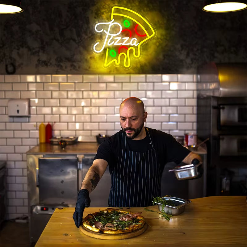 Pizza Neon Sign for Wall Decor Pizzeria Neon Light up Sign for Restaurant Kitchen Store Party Bedroom Christmas Birthday Gifts