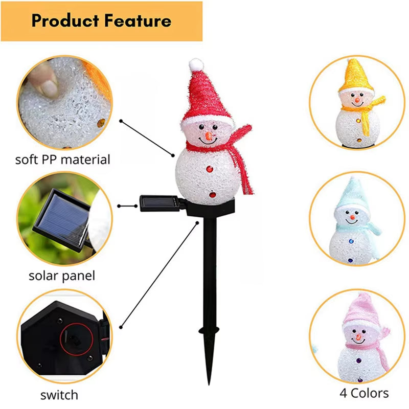 LED Snowman Solar Garden Light Outdoor Ground Stake Light Solar Powered Xmas Pathway Lights for Christmas Lawn Yard Decoration