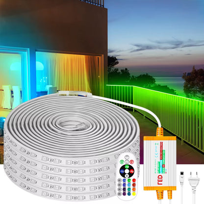 RGB 220V LED Strip Light Waterproof 15M 30M 50M Flexible Led Ribbon 5050 Led Tape Outdoor Led Strip 220 V IP68 1500W EU Plug