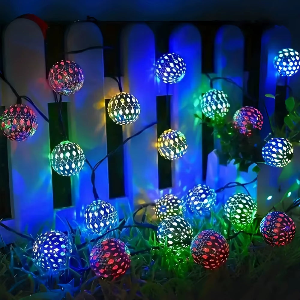 1Pcs Moroccan Ball Solar String Lights 20/30 LED Outdoor String Lights for Bedroom Garden Wedding Holiday Party Festival Decor