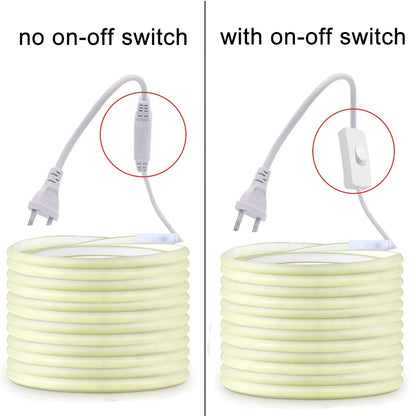 220V Led Strip with ON/OFF Switch Waterproof COB LED Strip 220V Flexible Ribbon for Room Bedroom Kitchen Outdoor Garden Lighting