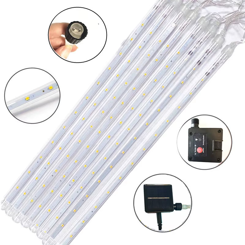 50Cm 8Tubes Solar LED Meteor Shower Light Holiday String Light Waterproof Garden Christmas Decoration Outdoor Meteor Rain Lights
