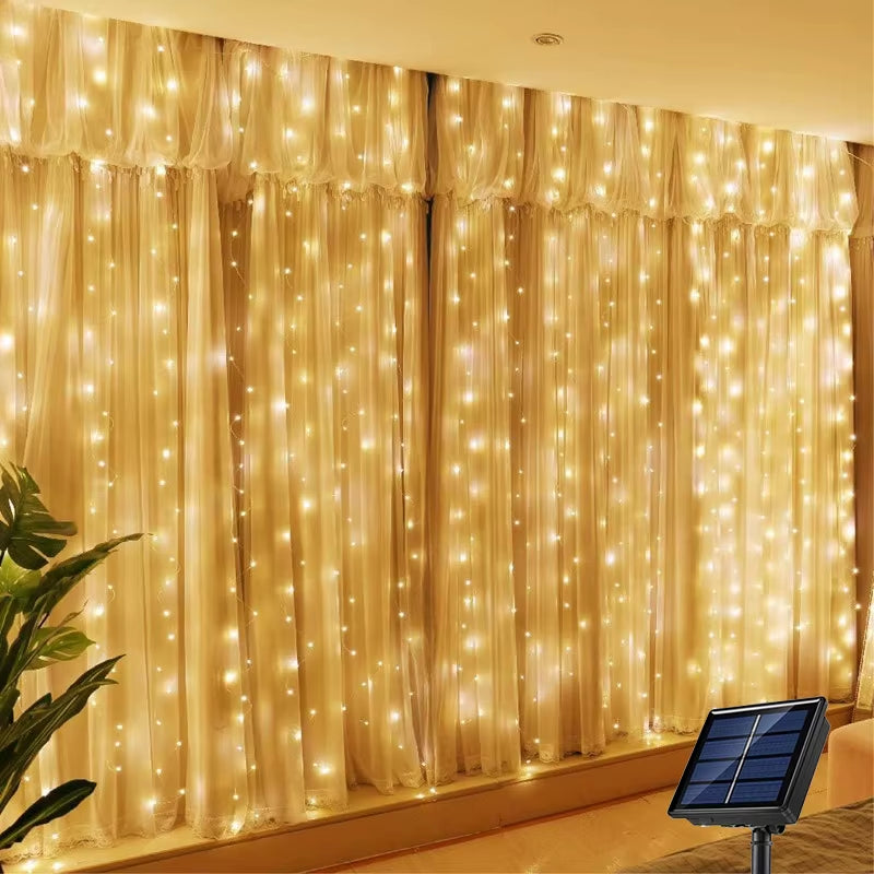 Solar LED Curtain Light Outdoor Garland Solar Fairy String Light Copper Wire Lamps for Garden Yard Wedding Party Holiday Decor