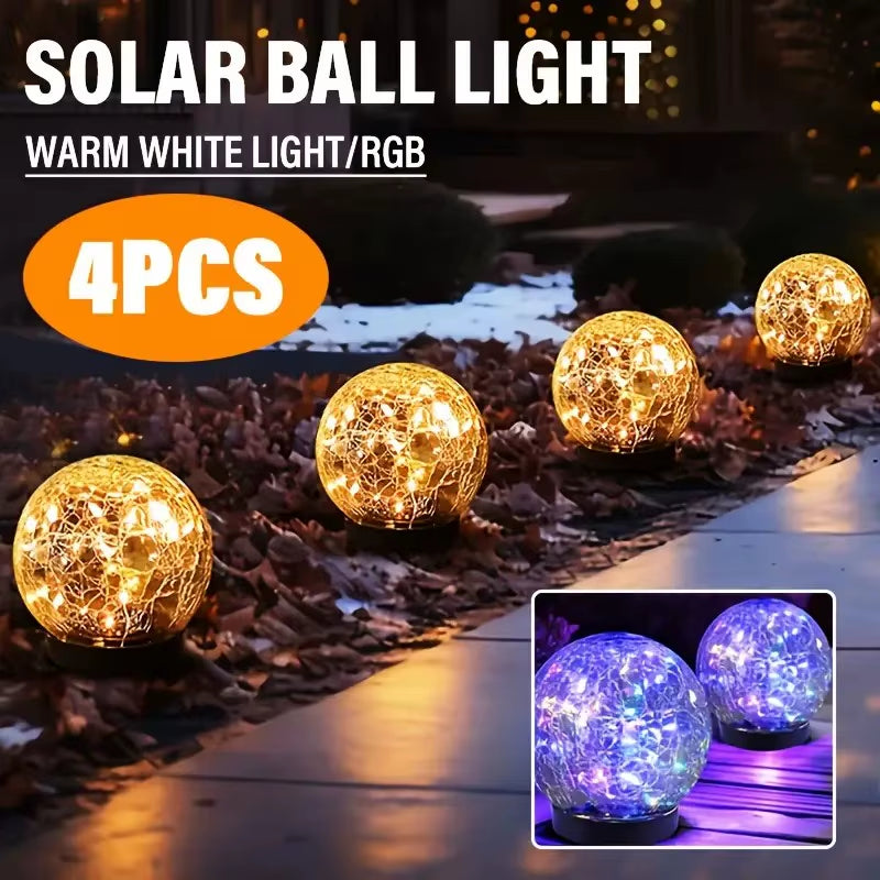 1-4 Packs Solar LED Light Cracked Glass Ball for Garden Outdoor Path for Patio and Yard Lawn Backyard Festival Decoration Lamp
