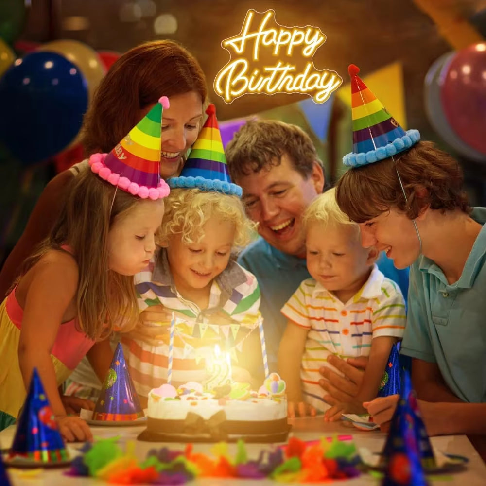 LED Neon Happy Birthday Neon Sign Wall Art Bedroom Living Room Party Backdrop Decor Lamp Light up Sign USB Powered