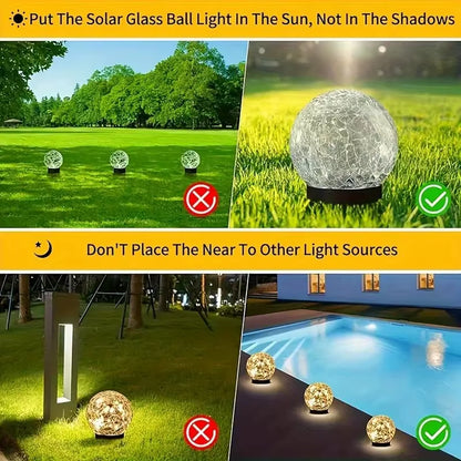 1-4 Packs Solar LED Light Cracked Glass Ball for Garden Outdoor Path for Patio and Yard Lawn Backyard Festival Decoration Lamp