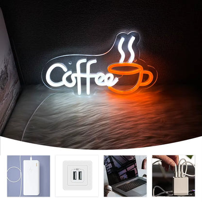 Coffee Neon Sign, Coffee Cup Led Sign Usb Power Supply Light, Suitable for Coffee Shop Business Decor, Coffee Lovers Gifts.