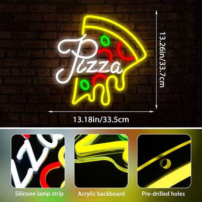 Pizza Neon Sign for Wall Decor Pizzeria Neon Light up Sign for Restaurant Kitchen Store Party Bedroom Christmas Birthday Gifts