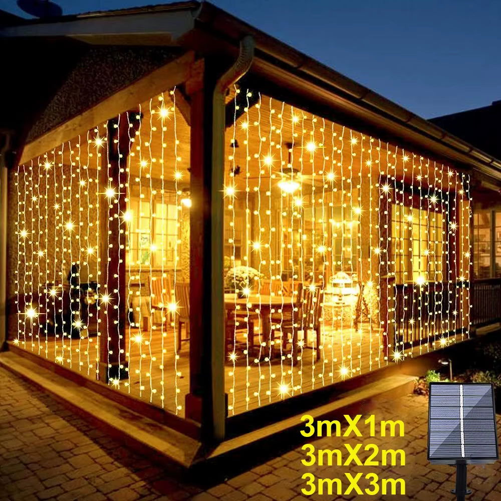 Solar LED Curtain Light Outdoor Garland Solar Fairy String Light Copper Wire Lamps for Garden Yard Wedding Party Holiday Decor