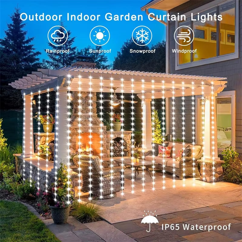 Solar LED Curtain Light Outdoor Garland Solar Fairy String Light Copper Wire Lamps for Garden Yard Wedding Party Holiday Decor