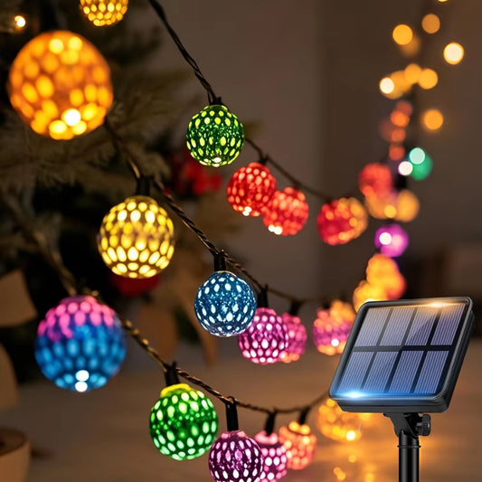 1Pcs Moroccan Ball Solar String Lights 20/30 LED Outdoor String Lights for Bedroom Garden Wedding Holiday Party Festival Decor