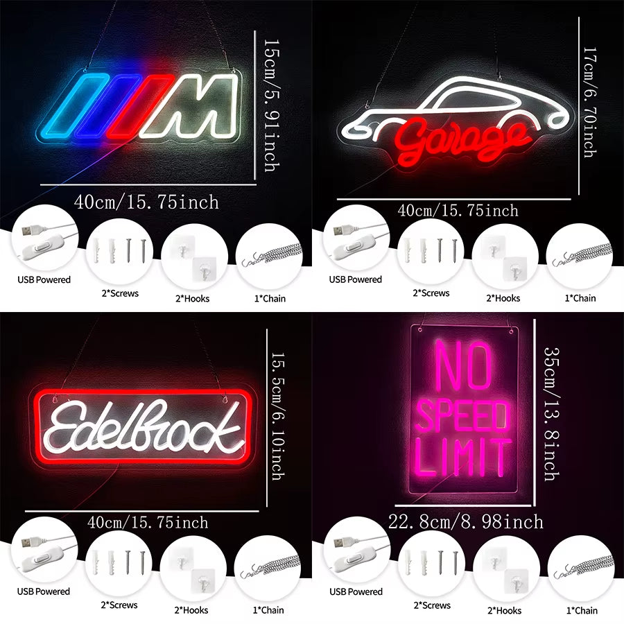 Car Repair Led Neon Signs, Car and Letter Icons, Usb Powered, Used for Room, Garage, Auto Repair Shop, Bar, Man Cave Decor.