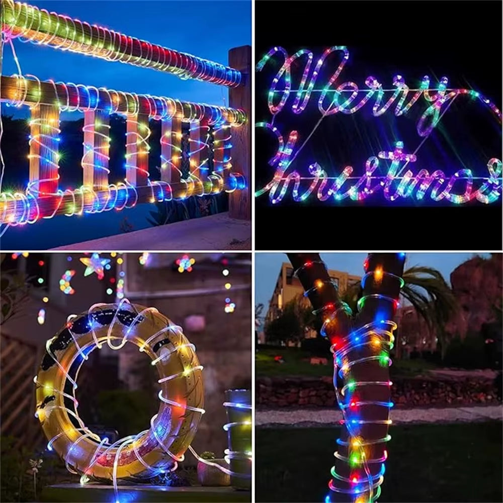 Solar 200 LED Rope Light Waterproof Outdoor Solar Powered Fairy Lights 8 Mode Christmas for Garden Yard Holiday Tree Decor Light