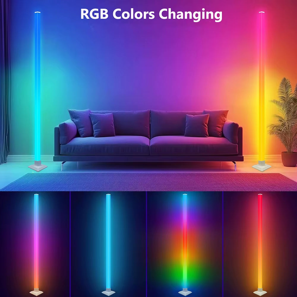 RGB Floor Lamp LED Corner Lamp Smart Modern Floor Lamp with Music Sync Remote Control Standing Lamp for Bedroom Living Room
