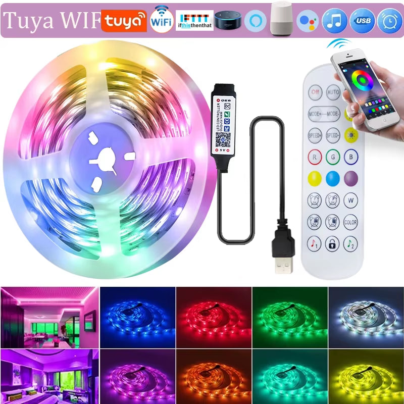 Tuya Smart WiFi LED Strip Lights - 5050 RGB USB Lamp for TV and PC Backlighting, Compatible with Alexa and Google Assistant