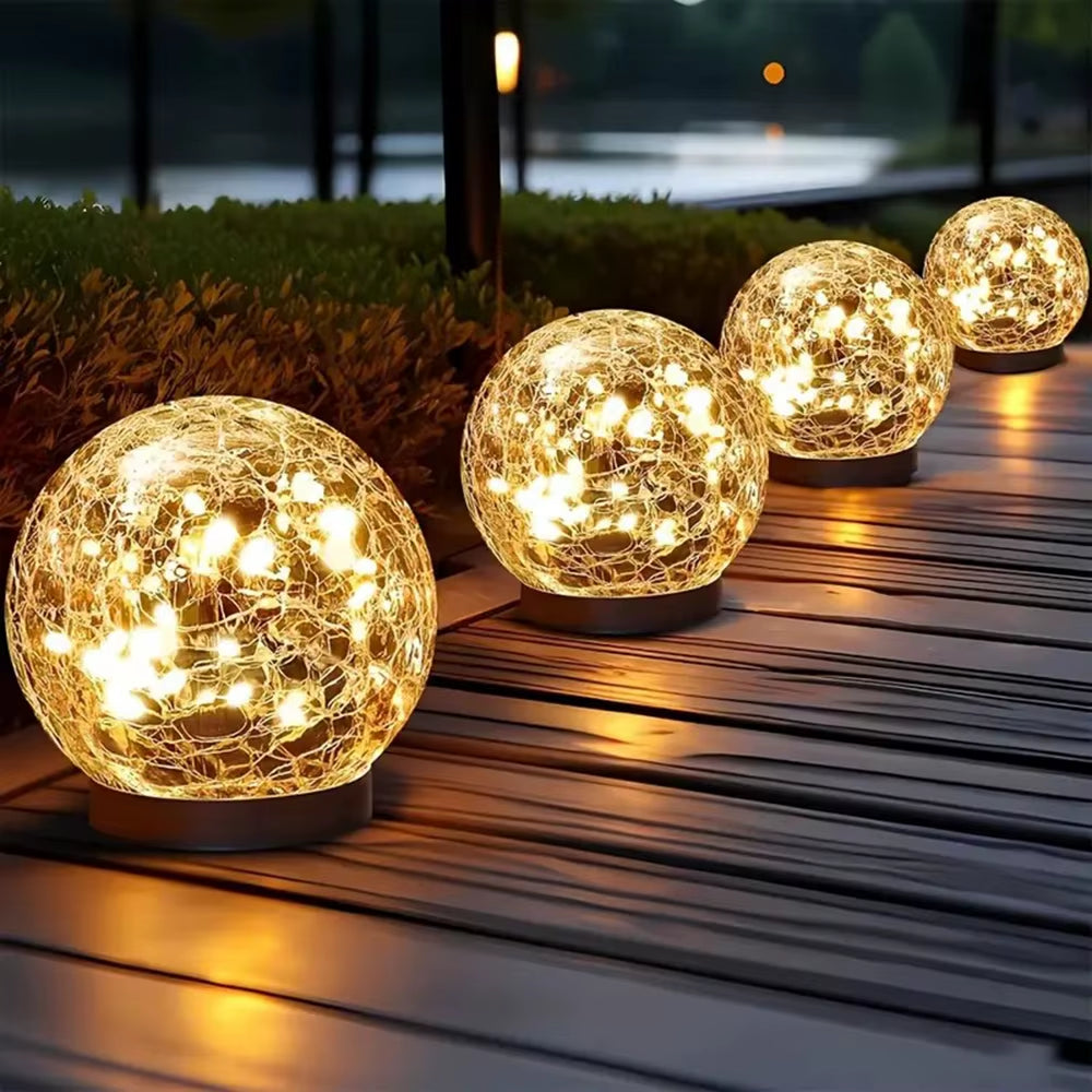 1-4 Packs Solar LED Light Cracked Glass Ball for Garden Outdoor Path for Patio and Yard Lawn Backyard Festival Decoration Lamp