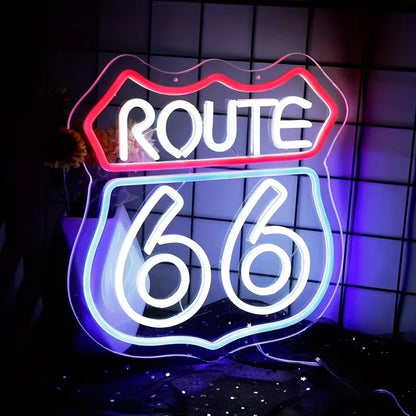 Historic Route 66 Neon Sign, Home Art Man Cave Neon Lights, for Bedroom Home Office Hotel Cafe Recreation Room Wall Decor